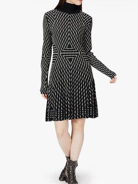 Desigual Black White Geometric Knit Dress Long Sleeve XS